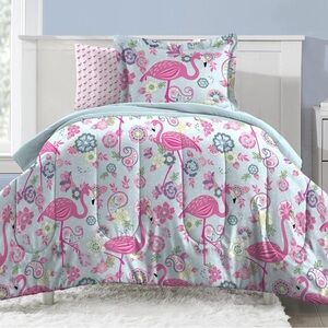 Floral Flamingo Bedding Set - Pink and Blue 5 pieces